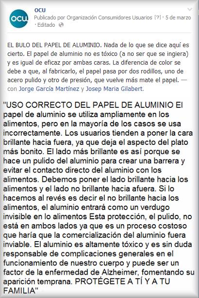 Toxico ocu de aluminio papel