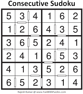 Answer of Consecutive Sudoku Puzzle (Mini Sudoku Series #118)