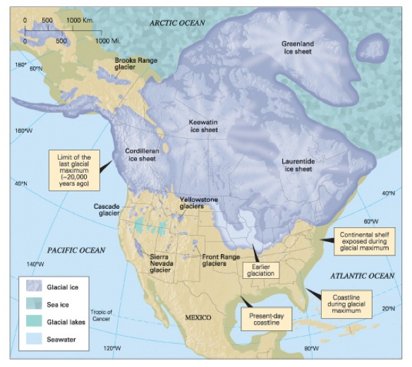 Map Of North America During Ice - N American Ice Sheets