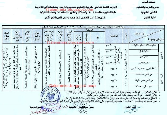 ننشر ... اجازات المعلمين والادارين طبقا لقانون "155 لسنة 2007 وتعديلاته في 2013" بعد الغاء قانون "18 لسنة 2015" 44