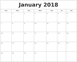 Free Printable Calendar January 2018
