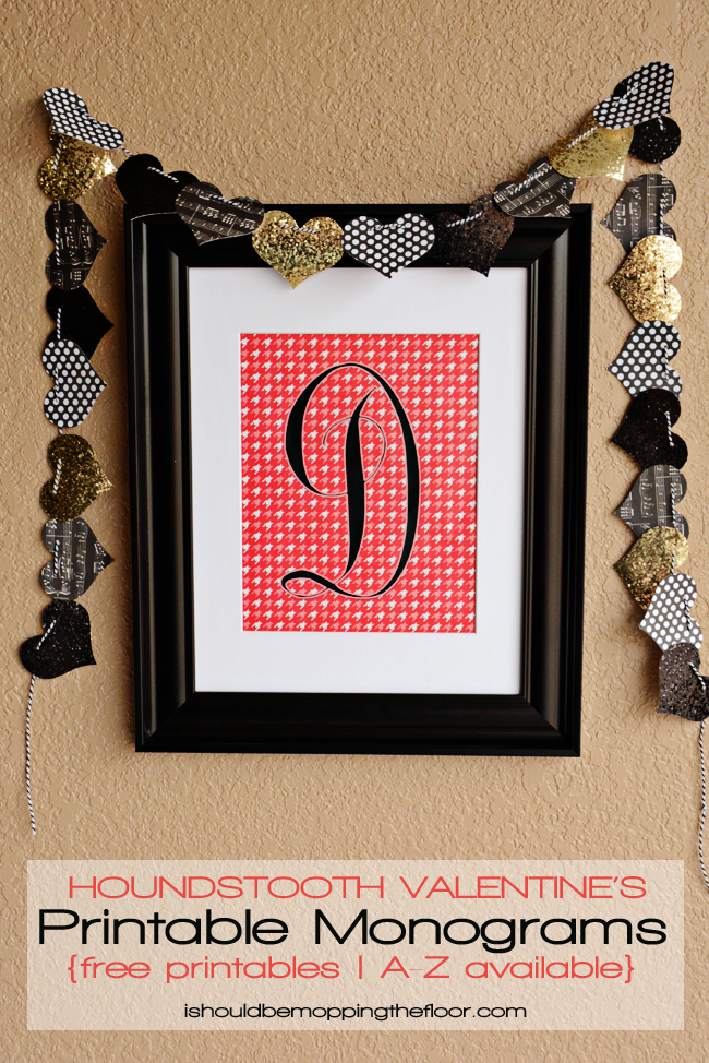 Free Printable Monograms | Valentine's Colors & Houndstooth Pattern | Letters A-Z Available