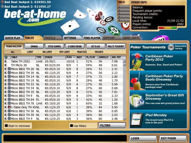 Bet-at-home Poker Games Screen