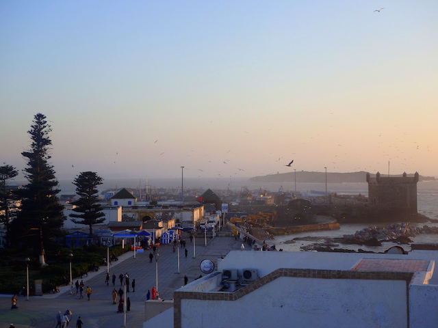 View of the port of Essaouira at sunset View of the port of Essaouira at sunset
