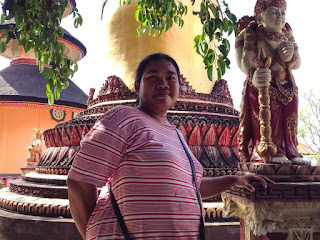 Woman Shelter Under The Tree In The Buddhist Monastery North Bali Indonesia