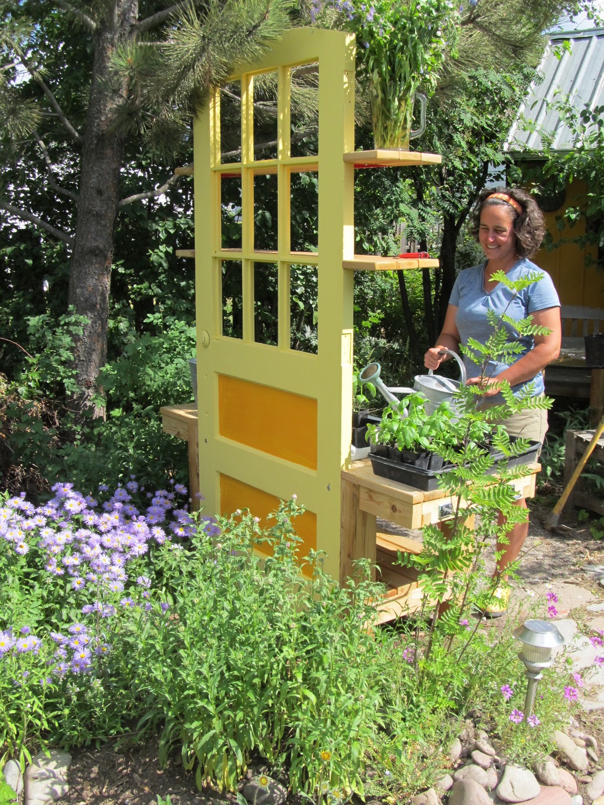 Montana Wildlife Gardener The repurposed potting bench in use