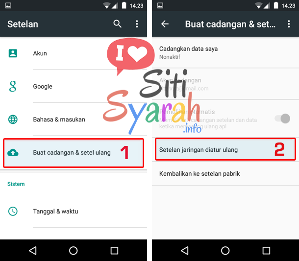 reset settingan wifi android