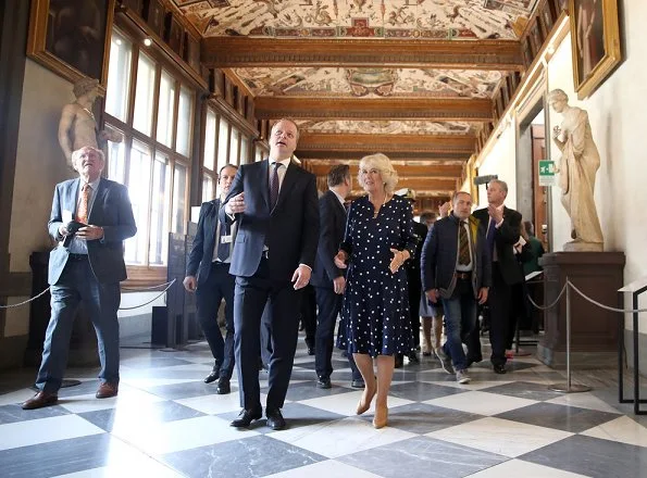 Camilla, Duchess of Cornwall visited the Vasari Corridor on day three of her tour of Italy. Designed by Giorgio Vasari and built by Grand Duke Cosimo I de'Medici