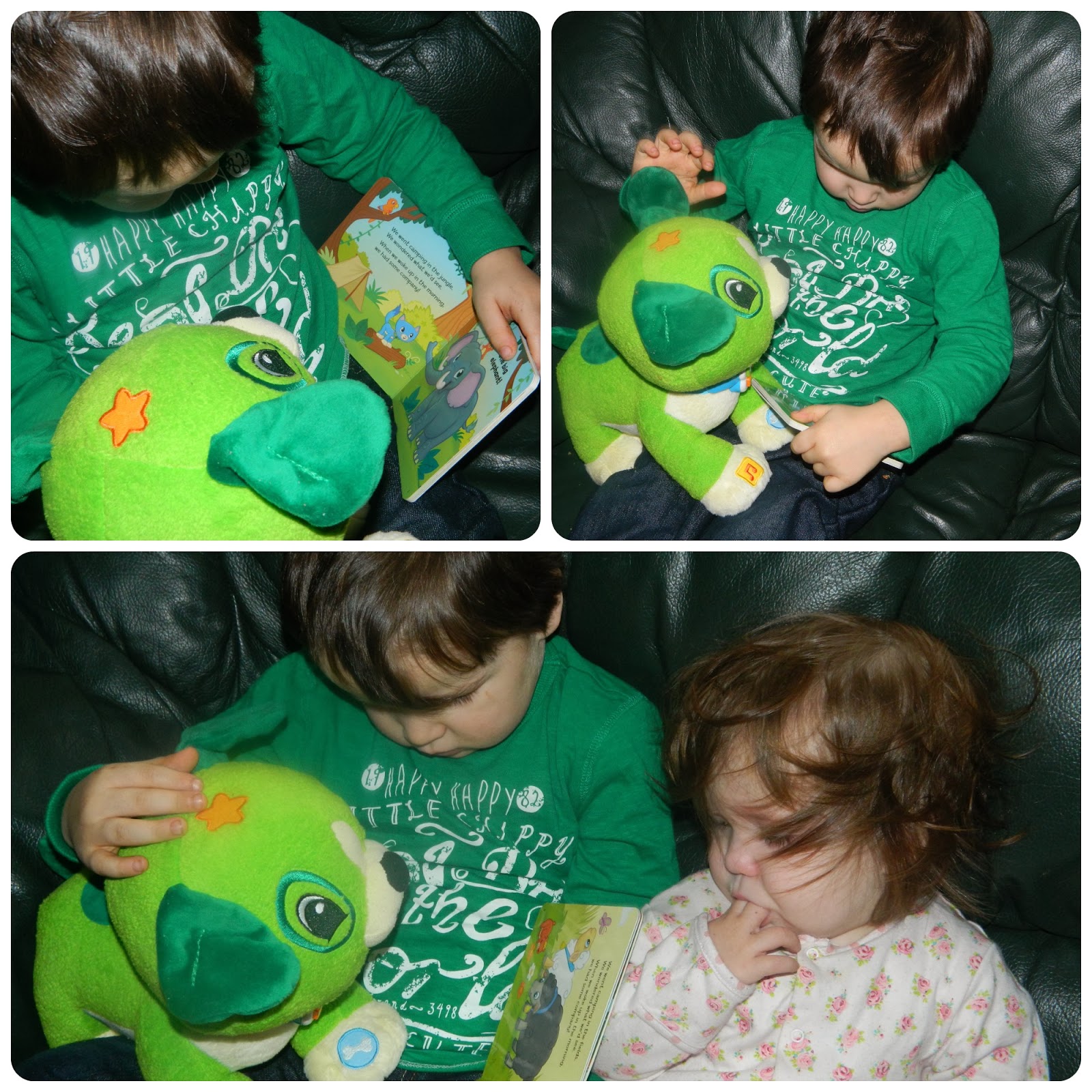 Bud and Little Miss Playing With Read with Me Scout from LeapFrog