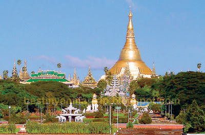 Shwedagon Pagoda in Yangon seen from people park