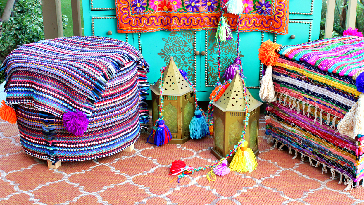 Mark Montano NoSew Rag Rug Ottoman Makeover