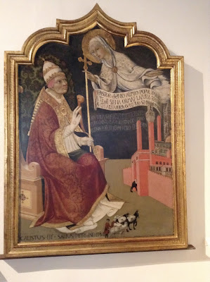 Pinacoteca di Siena: La Vergine raccomanda Siena a papa Callisto III.di Sano di Pietro