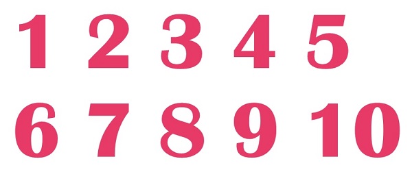 números del 1 al 10 de color rosa para niña
