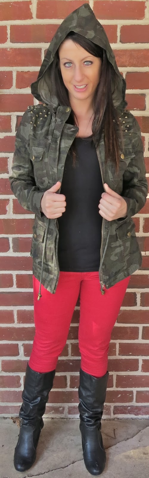 annie jean apparel, camo, Fashion, ootd, Outfit Ideas, outfit of the day, Outfits, red pants