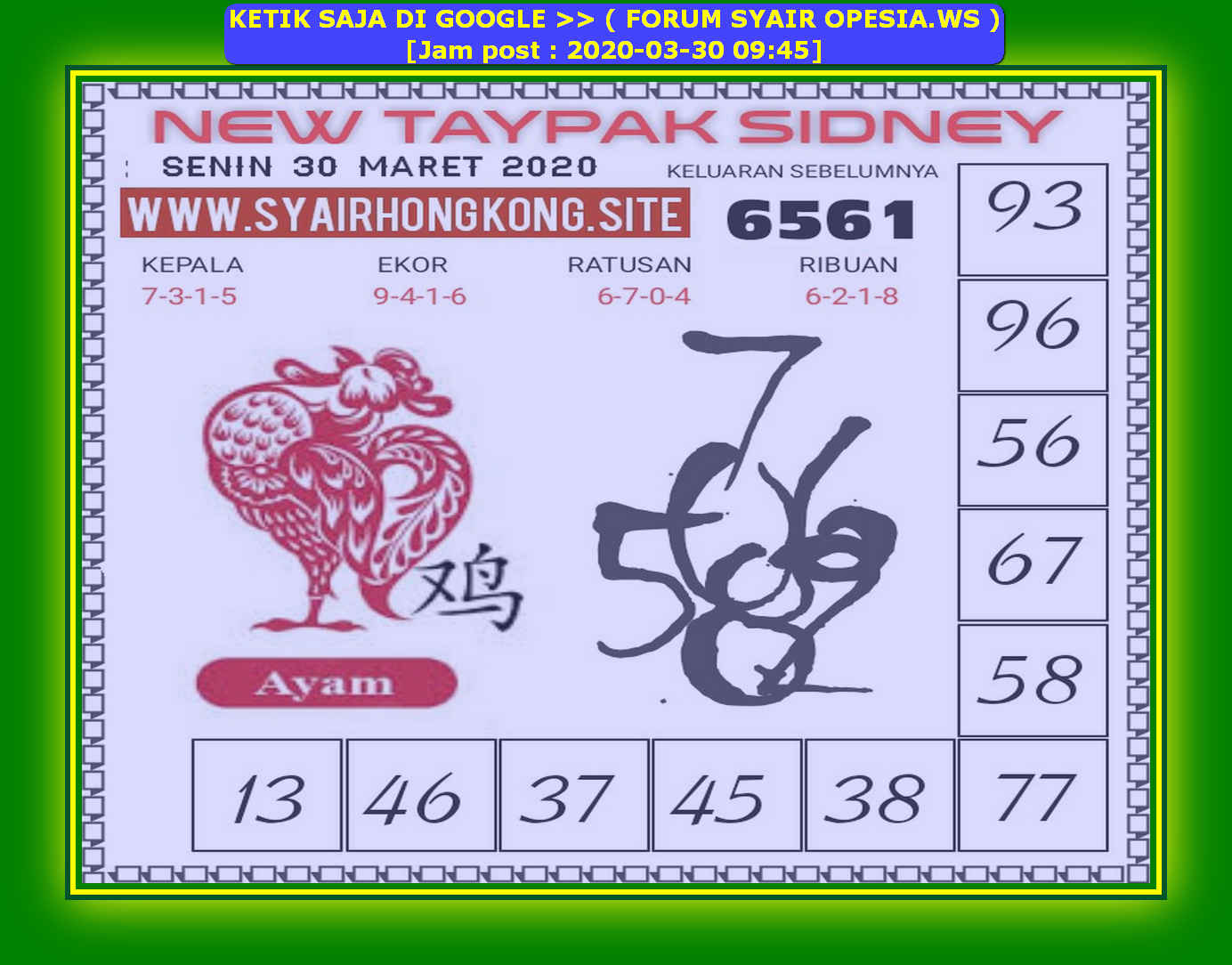 1 New Message Kode Syair Sydney 30 Maret 2020 Forum Syair Togel Hongkong Singapura Sydney