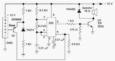 Dual Sensor 555 Timer Alarm Circuit Diagram