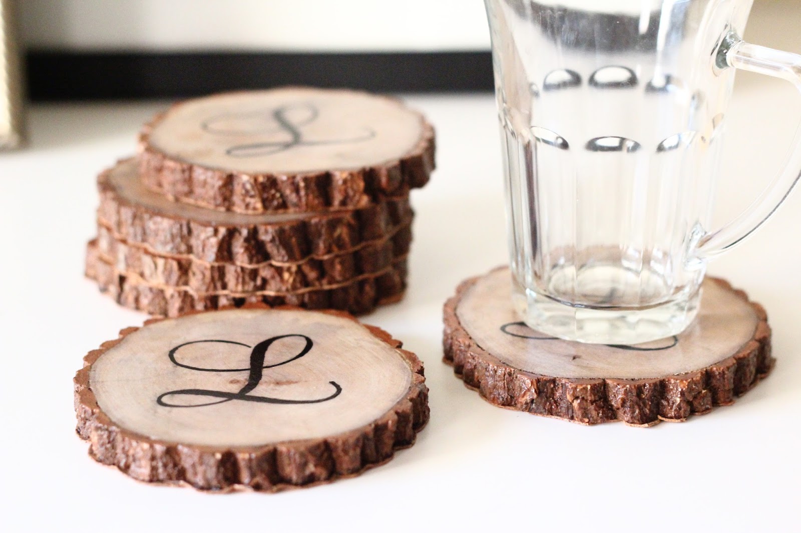 DoLeeNoted DIY Tutorial Wood Branch Slice Monogrammed Coasters