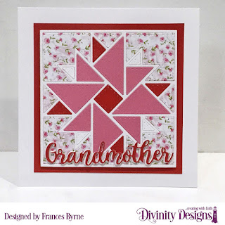 Divinity Designs Custom Dies: Quilted Triangles, Family Names 1, Paper Collection: Pretty Pink Peonies