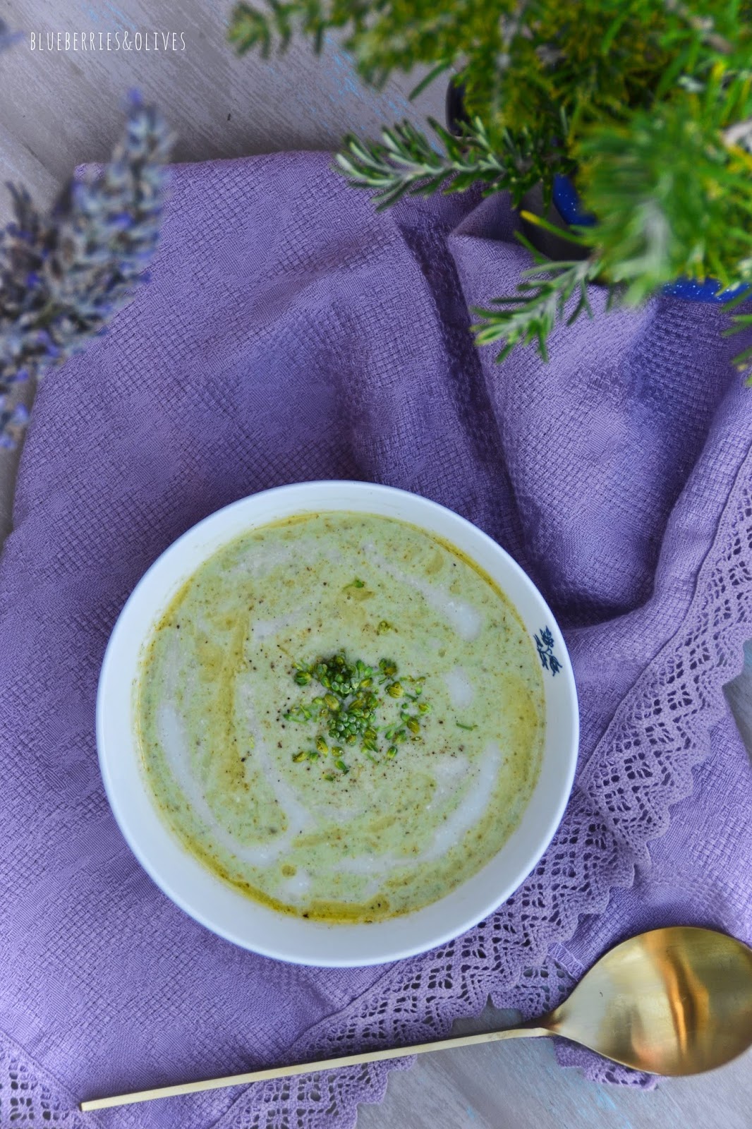 BROCCOLINI, ALMOND AND ROSEMARY CHILLED SOUP