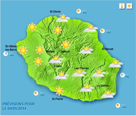 Prévisions météo Réunion pour le Dimanche 04/05/14