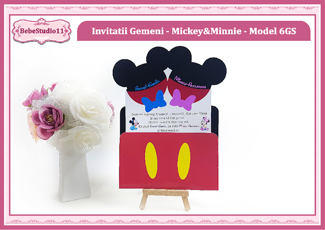 invitatii botez fara foto gemeni Mickey-Minnie