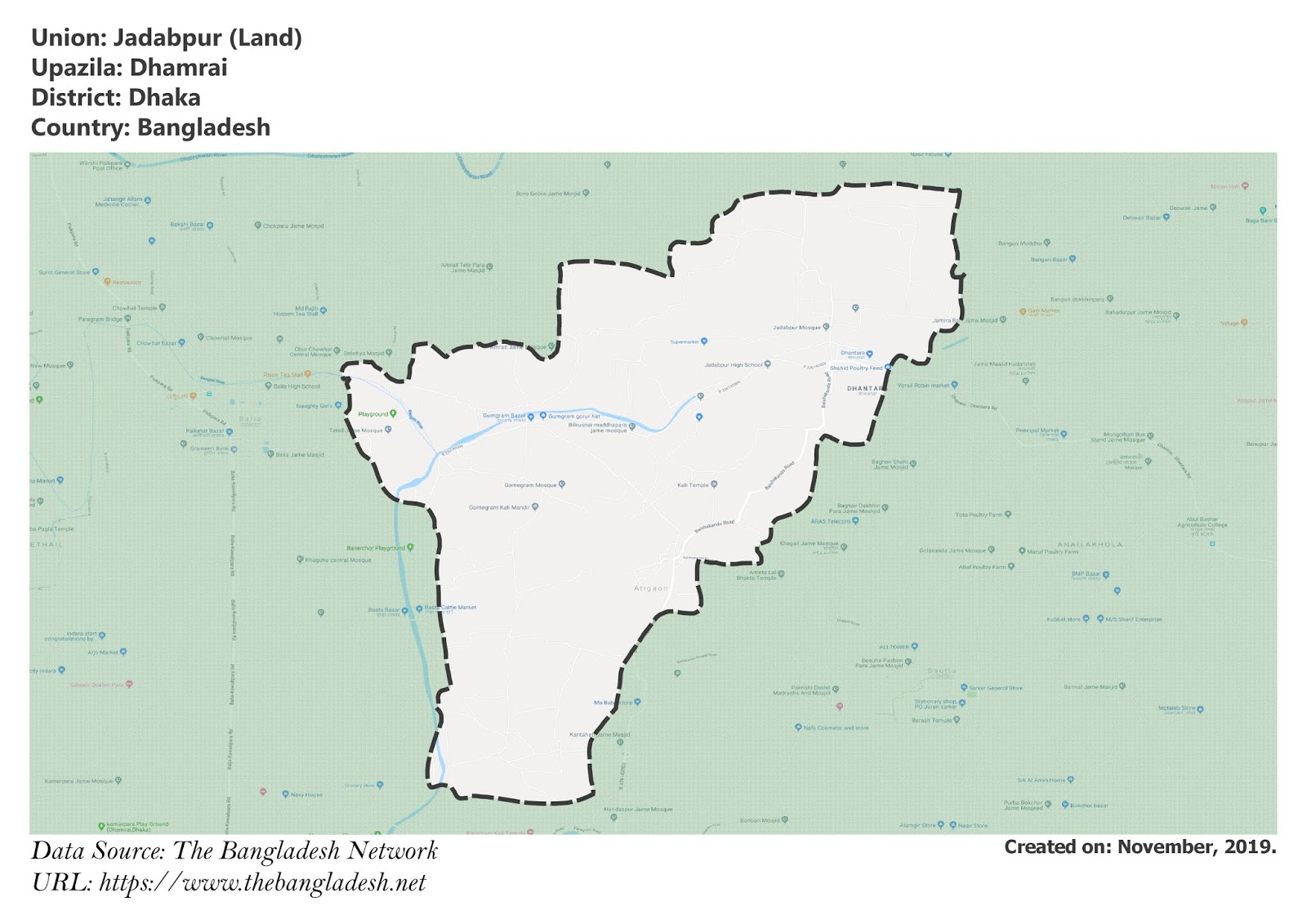 Map of Jadabpur of Dhaka, Bangladesh.