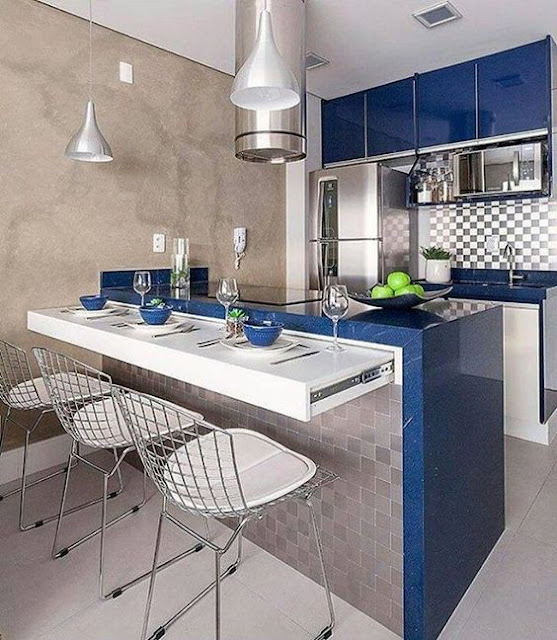 cozinha integrada cozinha azul decorada