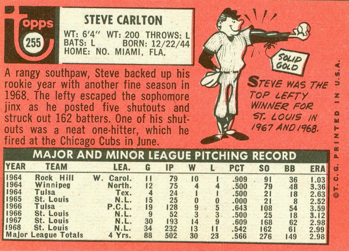 1969 Topps Baseball: Steve Carlton (#255)