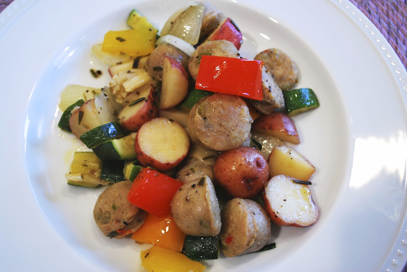 OnePan Meal Chicken Sausage with Potatoes and Summer Vegetables
