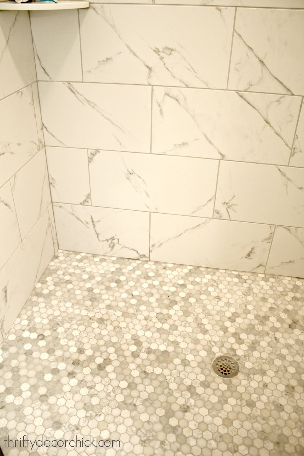 Hexagon tiles shower floor