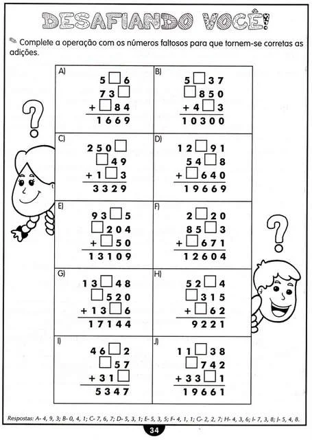 atividades de matematica adição 4 ano