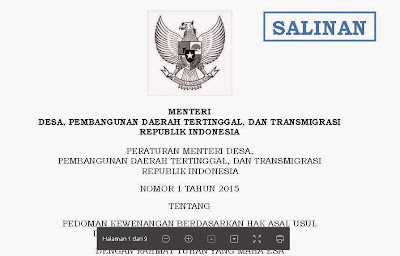 Permendesa No 1 Tahun 2015 Tentang Pedoman Kewenangan Berdasarkan Hak Asal  Usul dan Kewenangan Lokal Berskala Desa