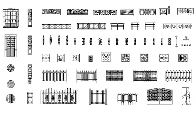 WROUGHT IRON FENCES DETAIL ELEVATION 2D VIEW AUTOCAD FILE