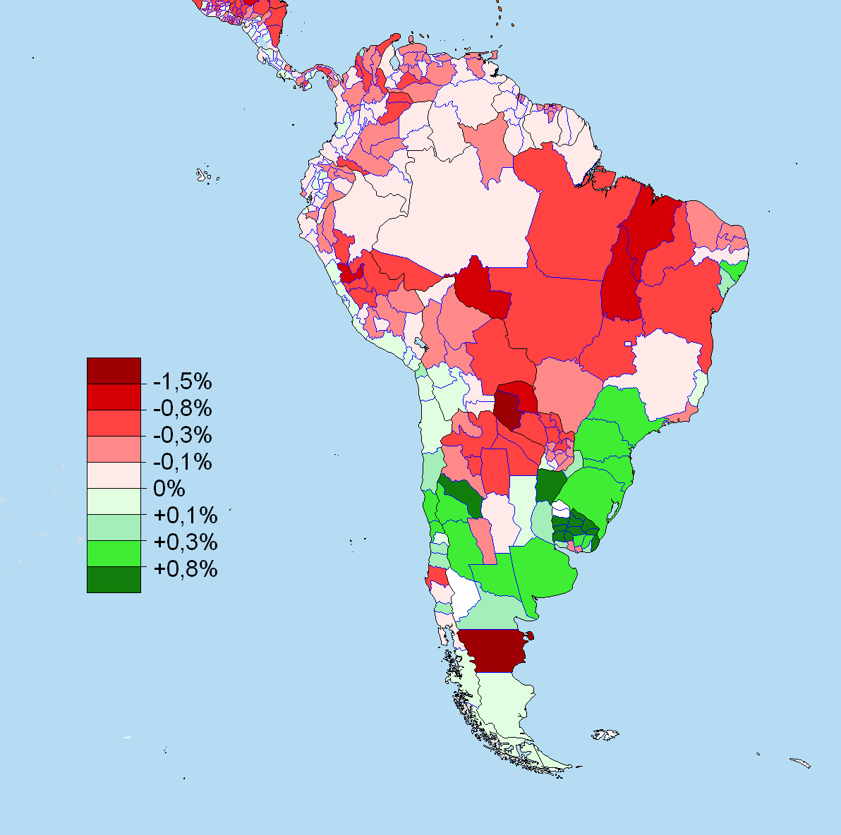 Forest cover change in South America, by region (2015)