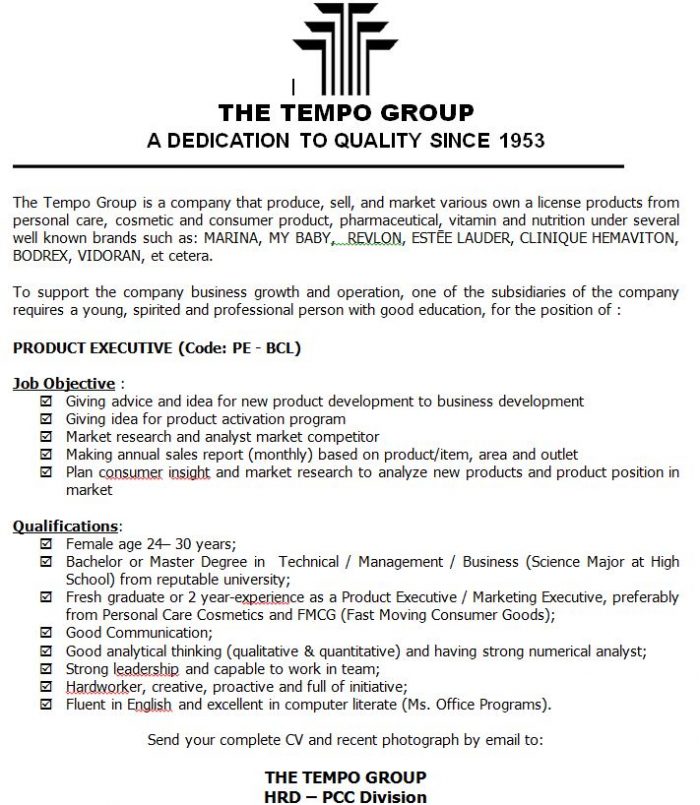 Lowongan Kerja Fresh Graduate Product Executive The Tempo
