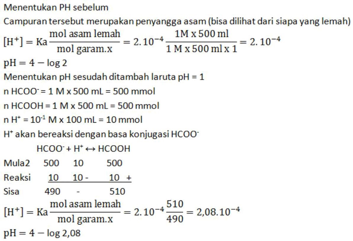 Suatu Campuran Penyangga Yang Terbentuk Dari 500 Ml Larutan Hcooh 1 M 5019