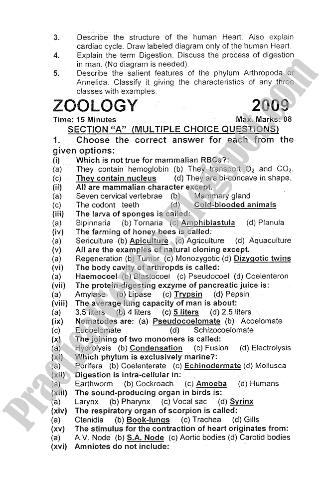 Zoology-2009-five-year-paper-class-XI