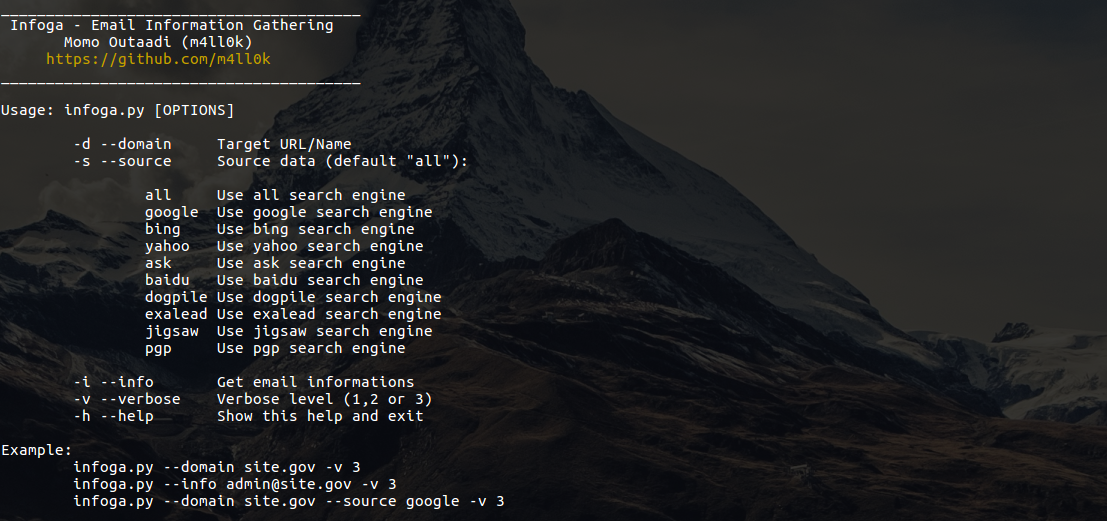 Infoga Email Information Gathering