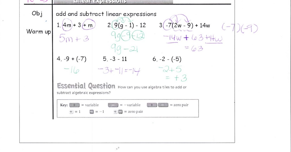 Ms. Jean's Classroom Blog: 3.2 Adding and Subtracting Linear Expressions