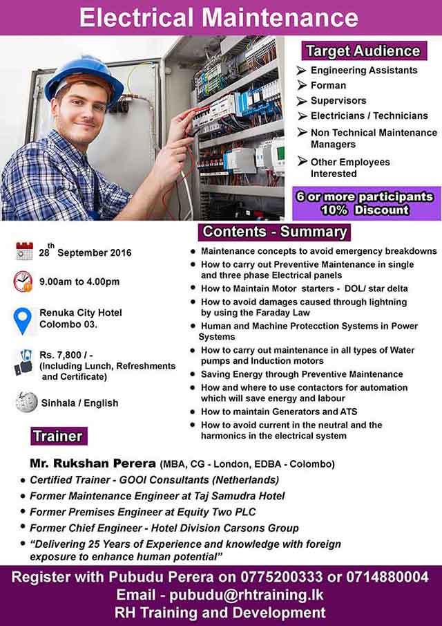 Electrical Maintenance REGISTER ASAP The Creative  Team Private