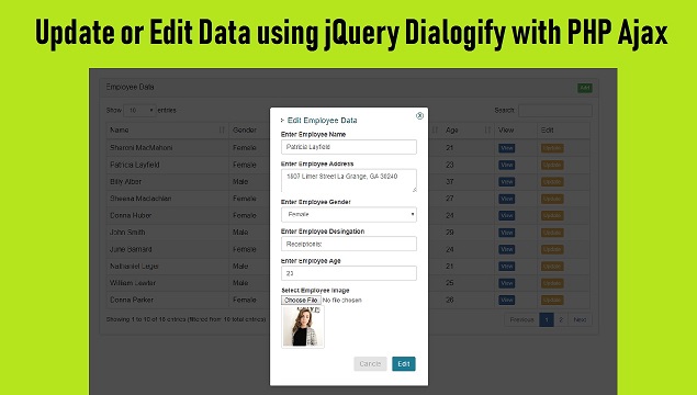 Update or Edit Data using jQuery Dialogify with PHP Ajax
