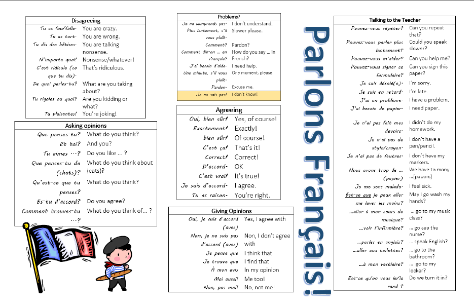 Hey, Professeur! French Reference Placemat