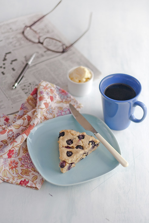 Gluten free blueberry scone with coffee