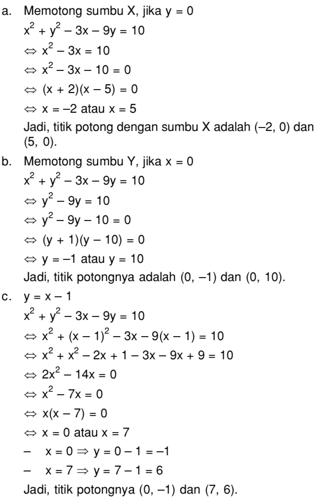 Tentukan Titik Potong Lingkaran L X2 Y2 3x 9y 10 Dengan A Sumbu X B Sumbu Y Mas Dayat