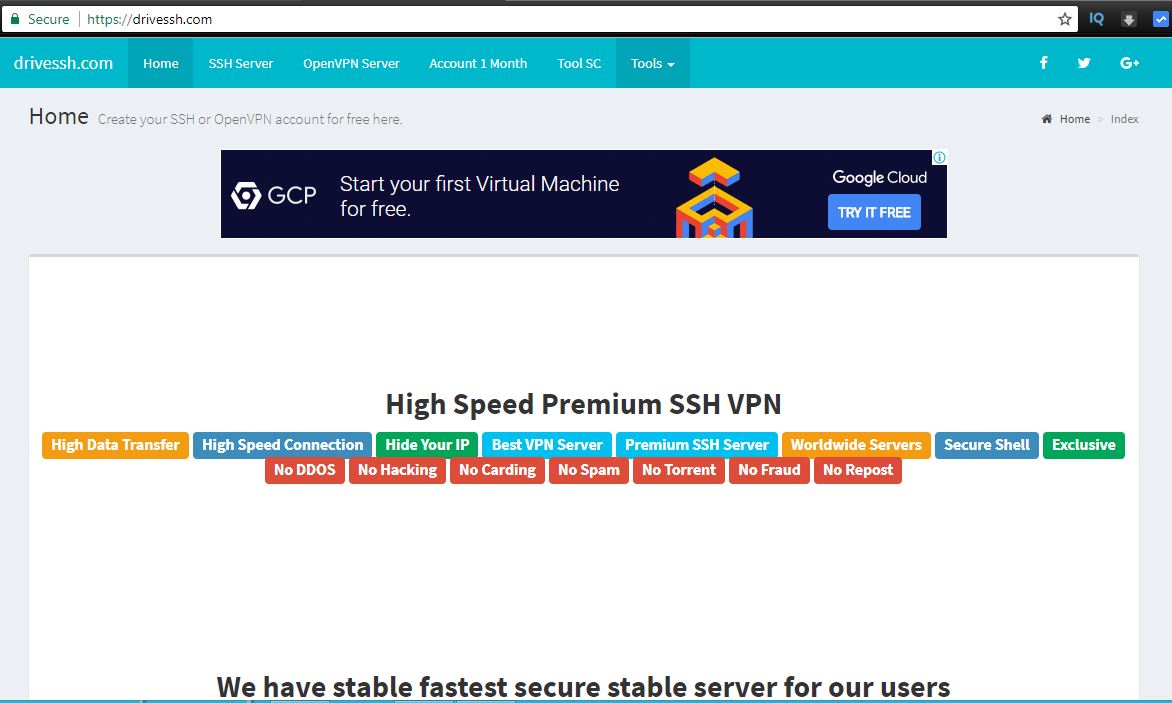 Cara Membuat Akun SSH VPN Gratis 1 Bulan di Drivessh.com ...