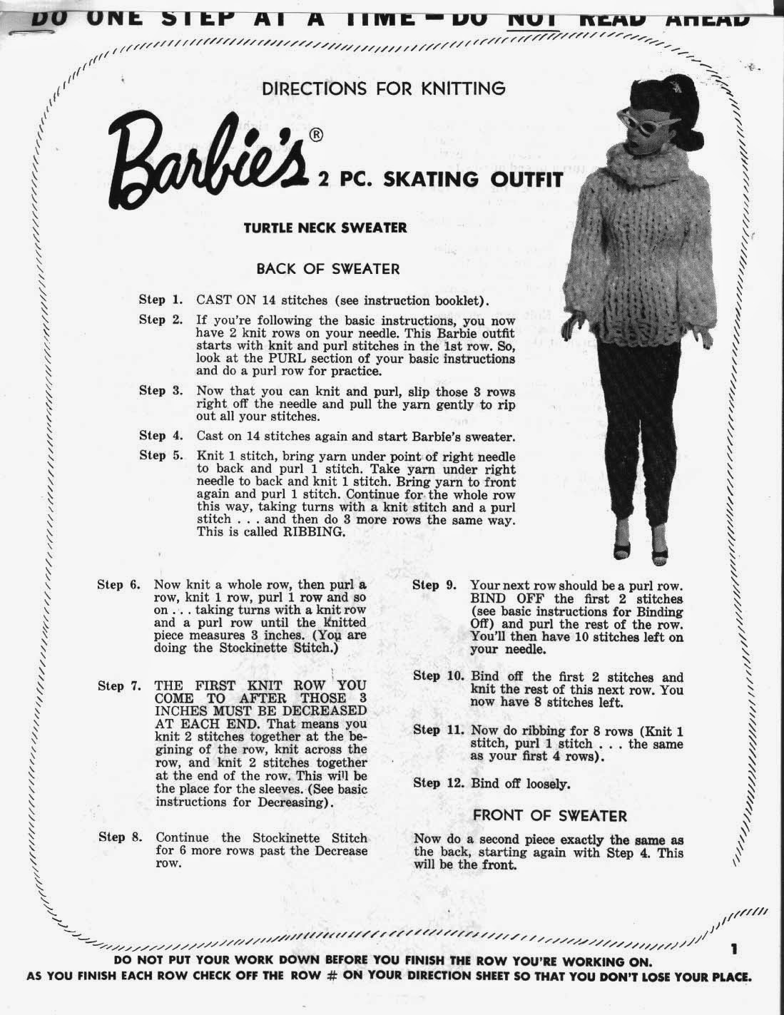 knitting for barbie 1962