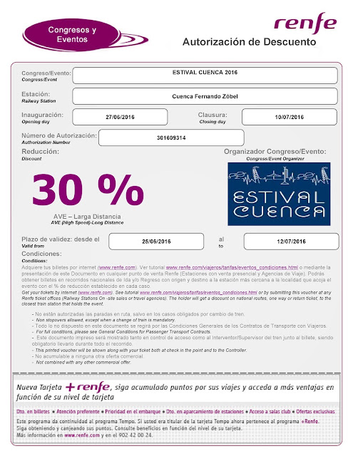 DESCUENTO DE UN 30% EN TRENES QUE LLEGUEN Y SALGAN DE CUENCA EN ESTIVAL CUENCA
