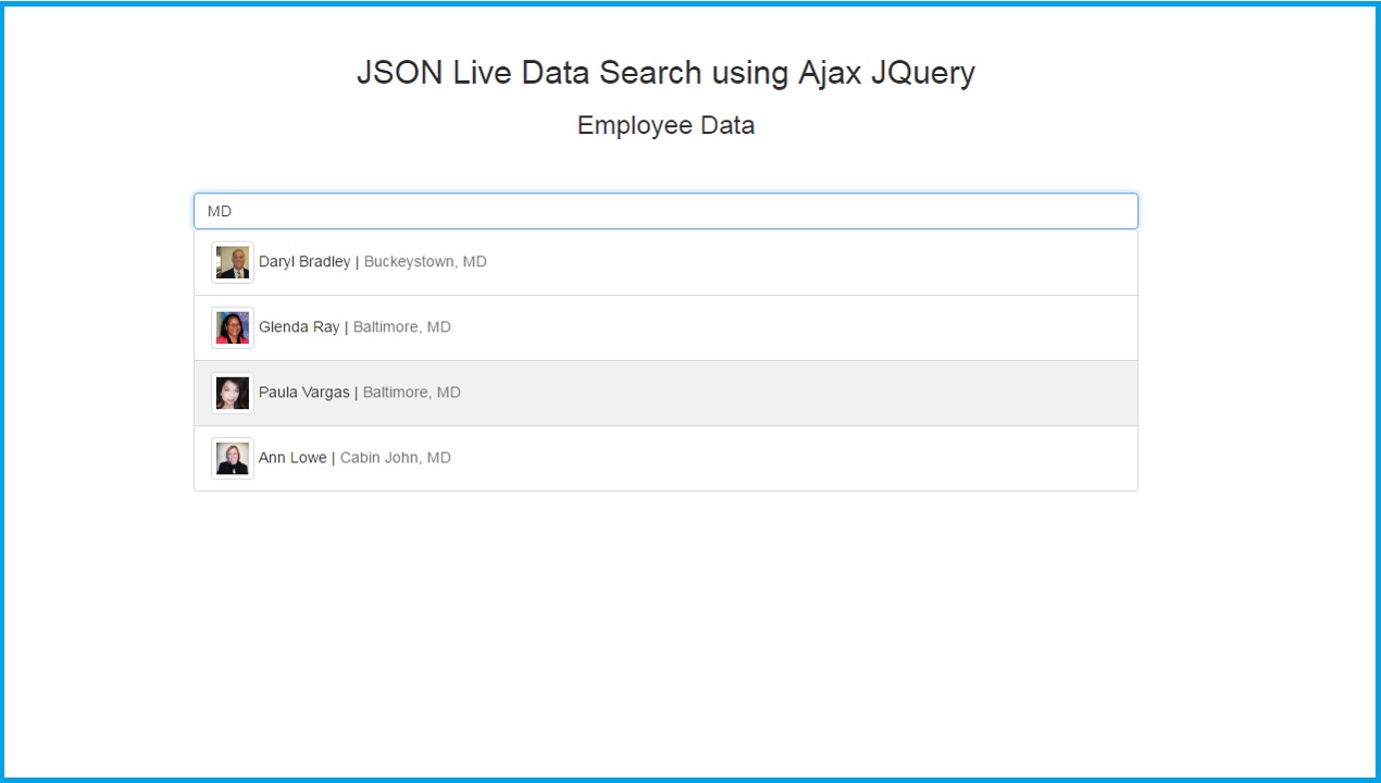 Live Search JSON Data Using Ajax jQuery   Webslesson