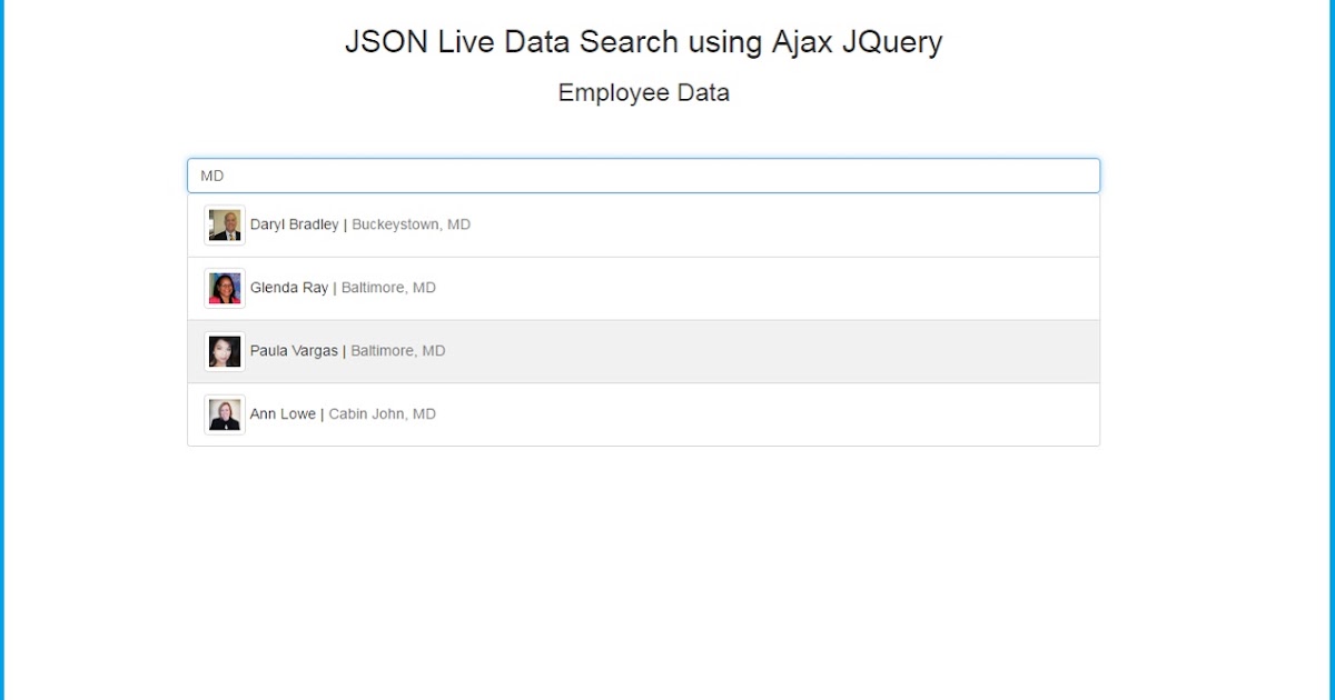 Live Search JSON Data Using Ajax jQuery | Webslesson