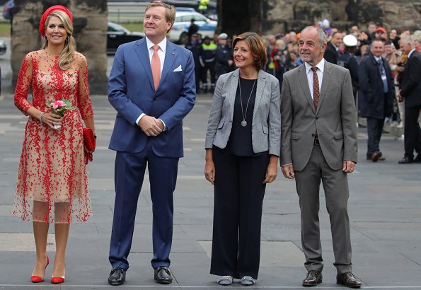 Queen Maxima wore Natan dress and Natan pumps. Governor of Rhineland-Palatinate Malu Dreyer with her Husband Klaus Jensen